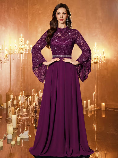 Royal Sequin Lace Evening Gown