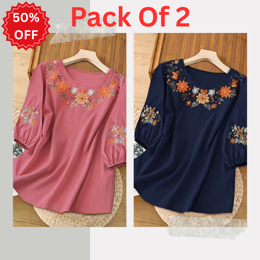 Pack of 2 Women's Premium Embroidered Casual Tops