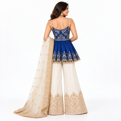 Women’s Embroidered Peplum Sharara Set