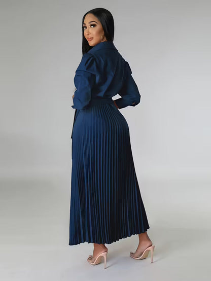 Women’s High-Waisted Polo Collar Dress | Casual Pleated Comfort Dress for Daily Wear