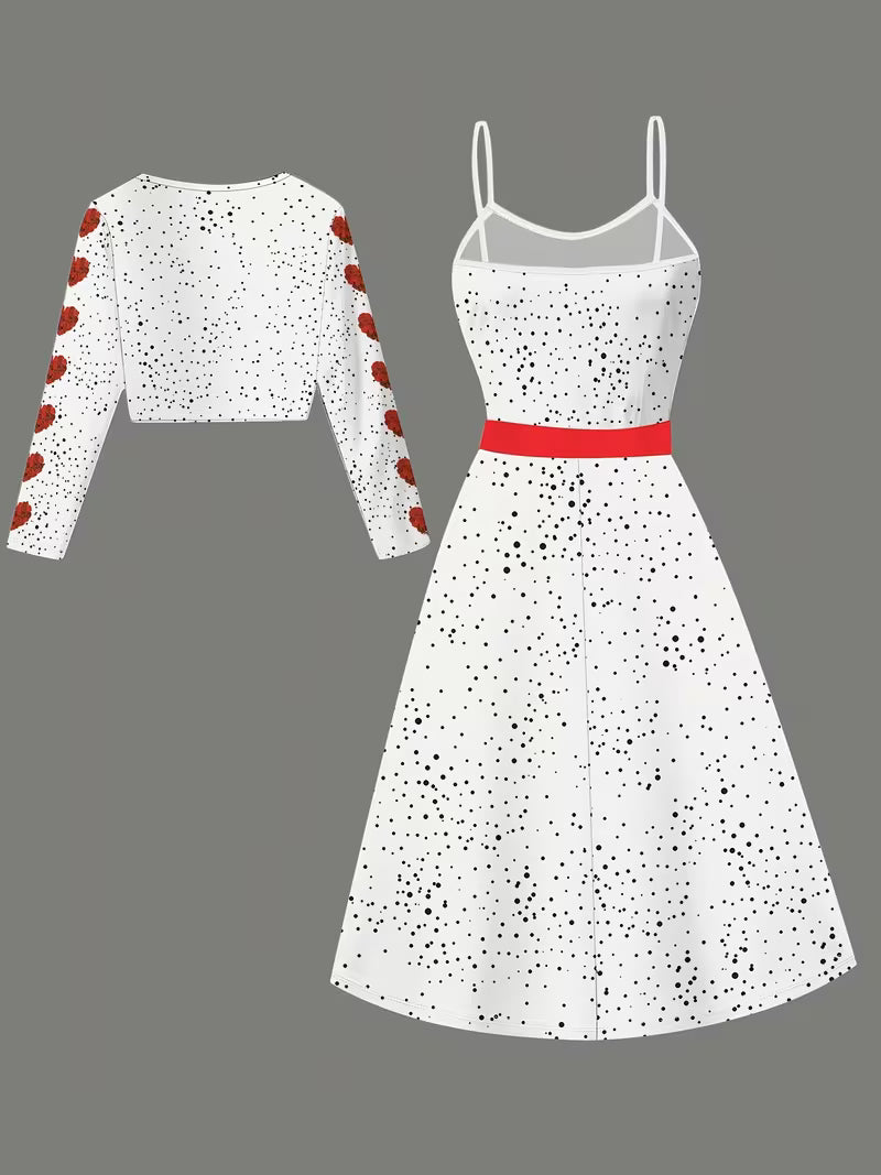 Women's 3D Geometric Print Coat & Dress Set | Elegant Black & White Gradient Outfit