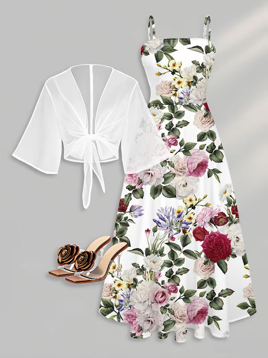 Women's New Summer Fashion Printed 2pcs Dress Set