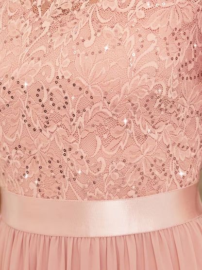 Women's Lace Round Neck Maxi Dress | Formal Party Wear