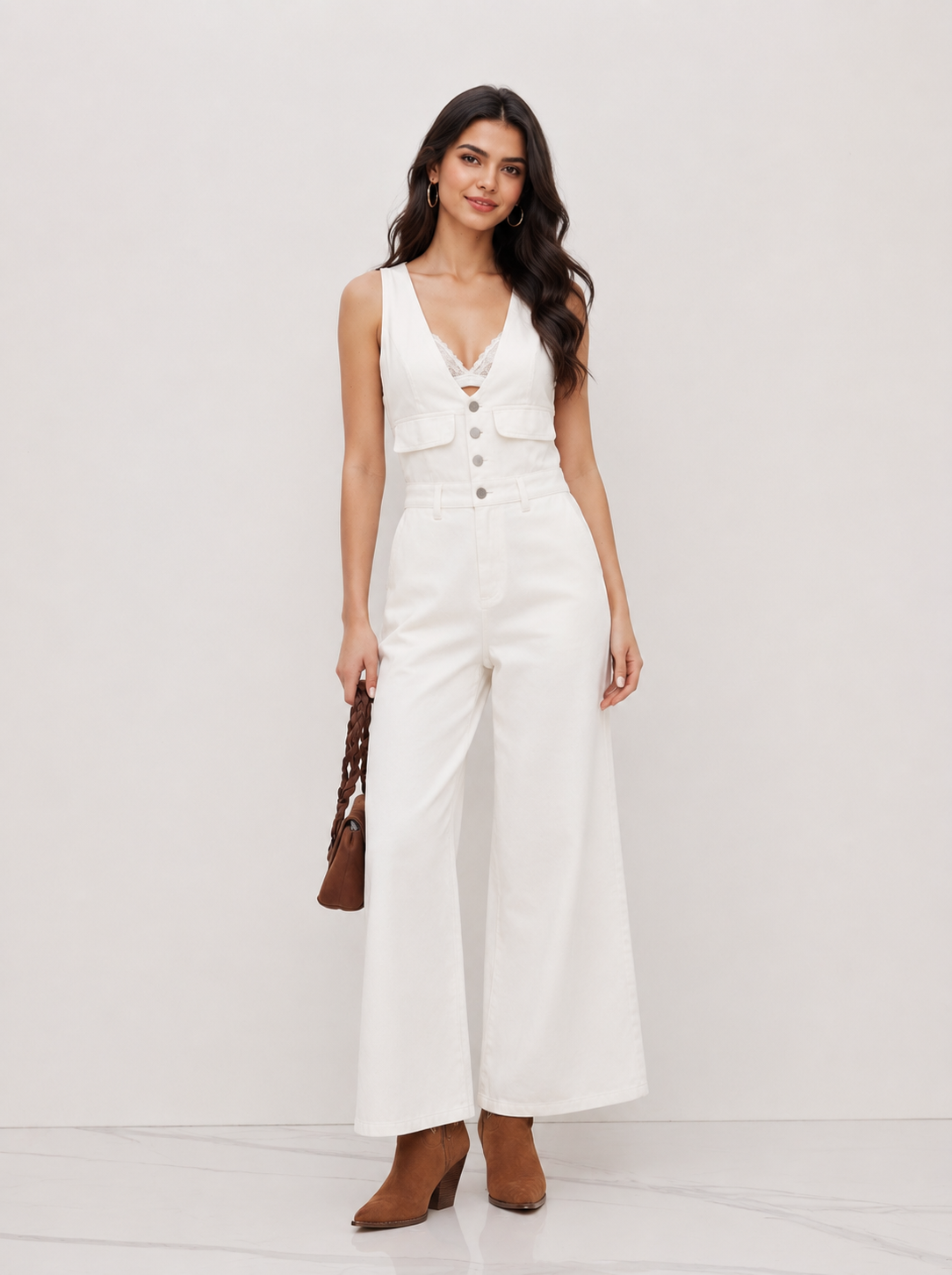 Women's Premium Sleeveless Denim Jumpsuit