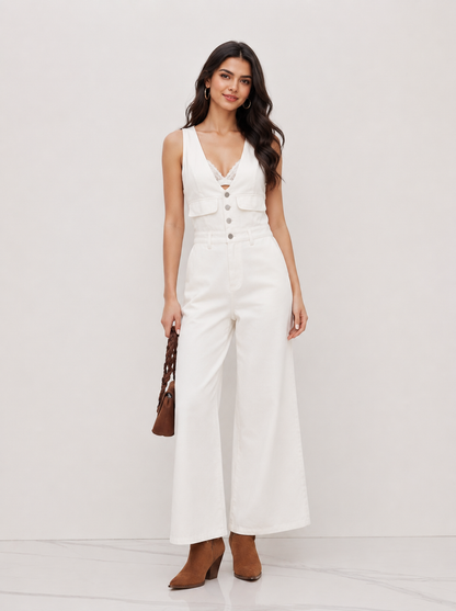 Women's Premium Sleeveless Denim Jumpsuit