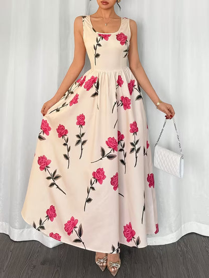 Women's Premium Floral Tie Strap Midi Dress