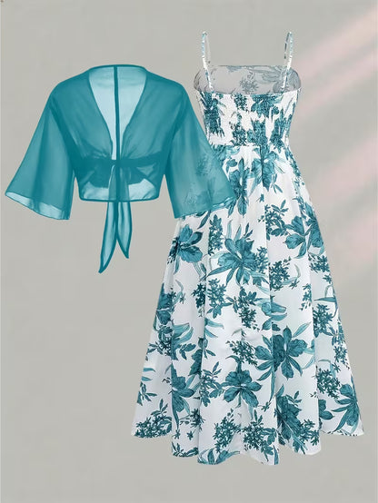 Women's New Summer Fashion Printed 2pcs Dress Set