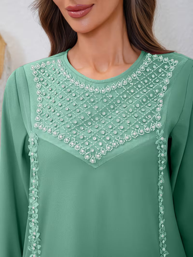 Luxury Pearl Sequin Abaya 2-Piece Set
