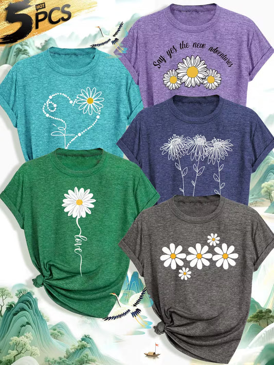 Pack of 5 Women’s Printed Casual T-Shirts