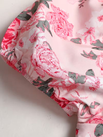 Women's Vintage Floral Puff Sleeve Midi Dress