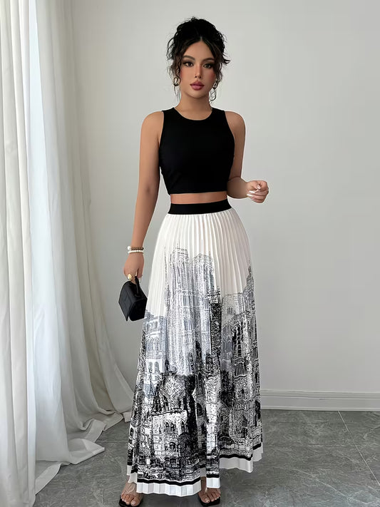 Women's Premium Printed Crop Top & Maxi Skirt Set