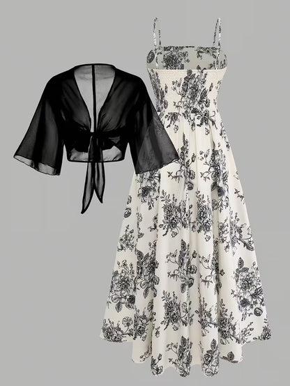 Women's New Summer Fashion Printed 2pcs Dress Set