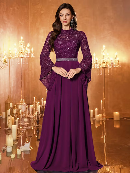 Royal Sequin Lace Evening Gown