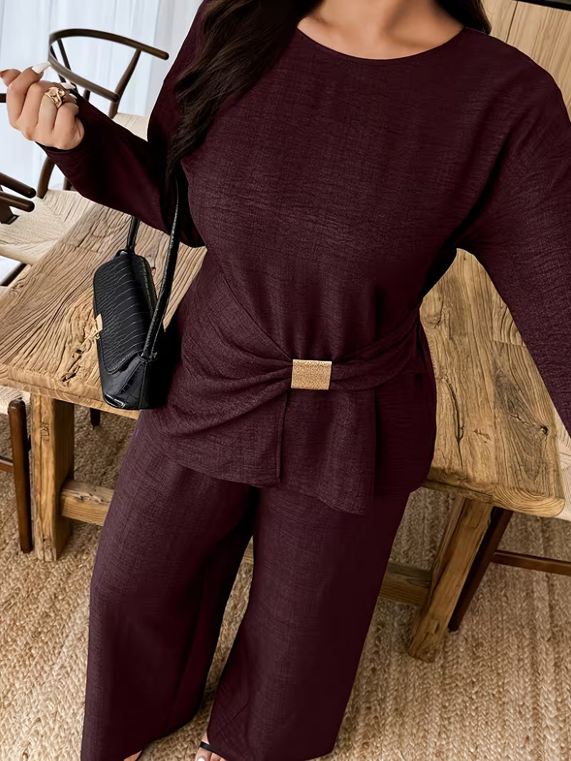 Women's Premium Textured Top & Wide Leg Pants Set
