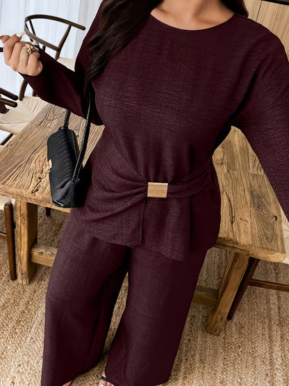 Women's Premium Textured Top & Wide Leg Pants Set