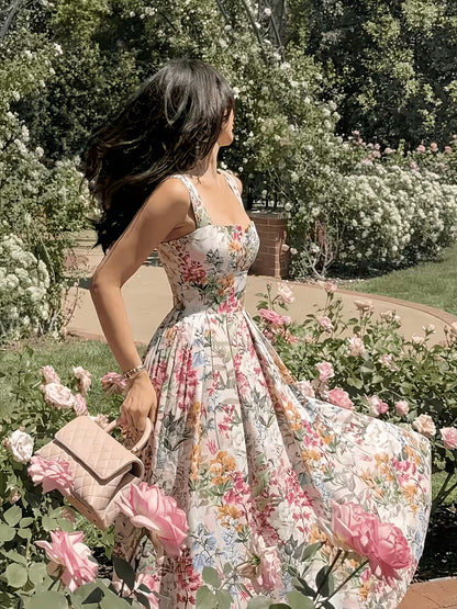 Women's Premium Floral Tie Strap Midi Dress