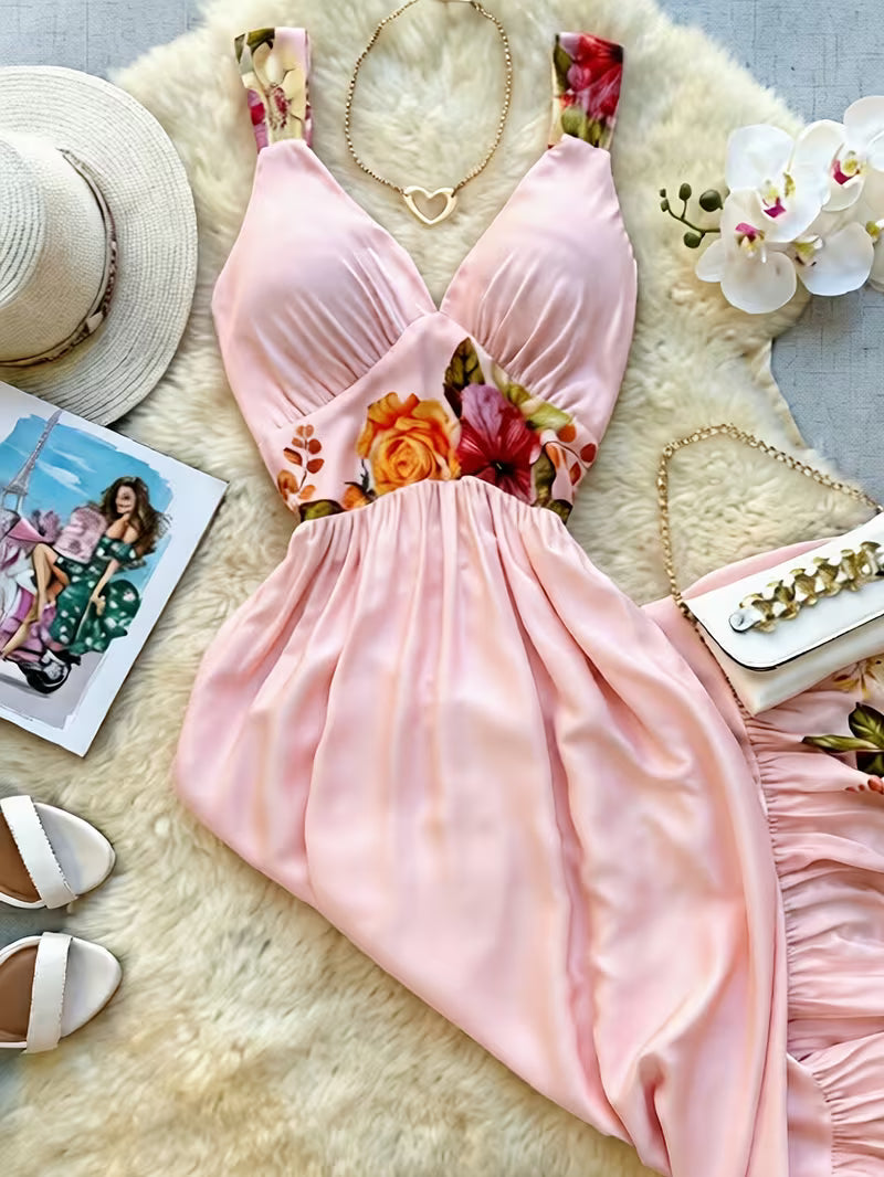 Women's Floral V-Neck Vacation Dress