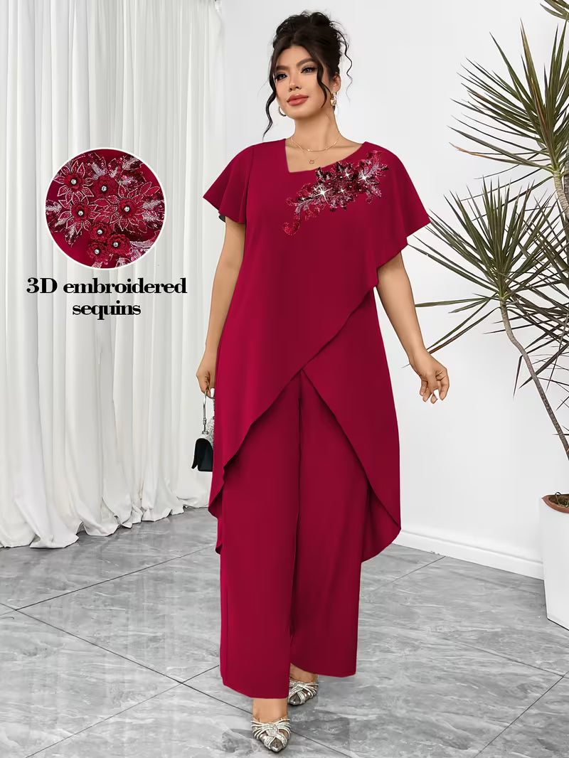 Luxury Rhinestone Lace Plus-Size Set
