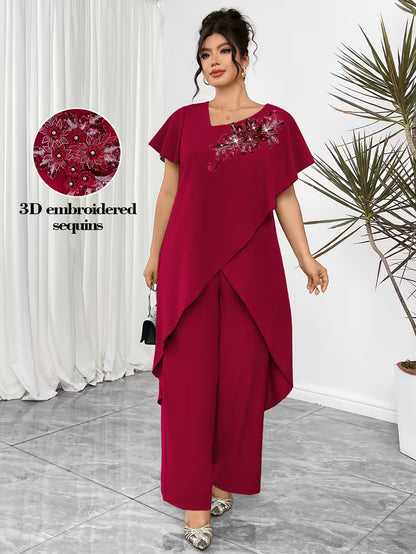 Luxury Rhinestone Lace Plus-Size Set