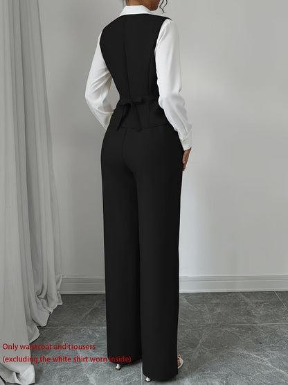 Women's Sleeveless Waist-Cinched Vest & Wide-Leg Pants Two-Piece Set