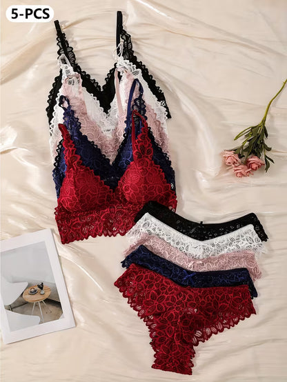 Pack of 5 Women's Bra & Panty Set – Soft Comfortable Everyday Lingerie Combo