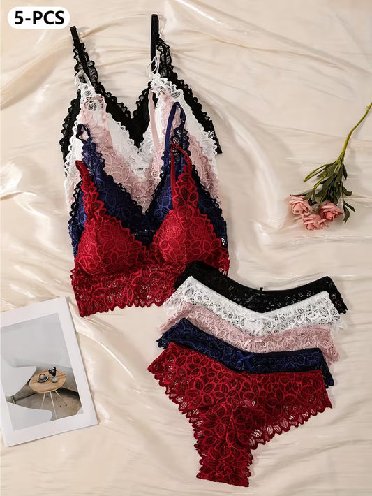 Pack of 5 Women's Bra & Panty Set – Soft Comfortable Everyday Lingerie Combo