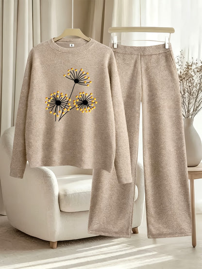 Women’s Casual Full-Sleeve Top & Wide-Leg Pants Set