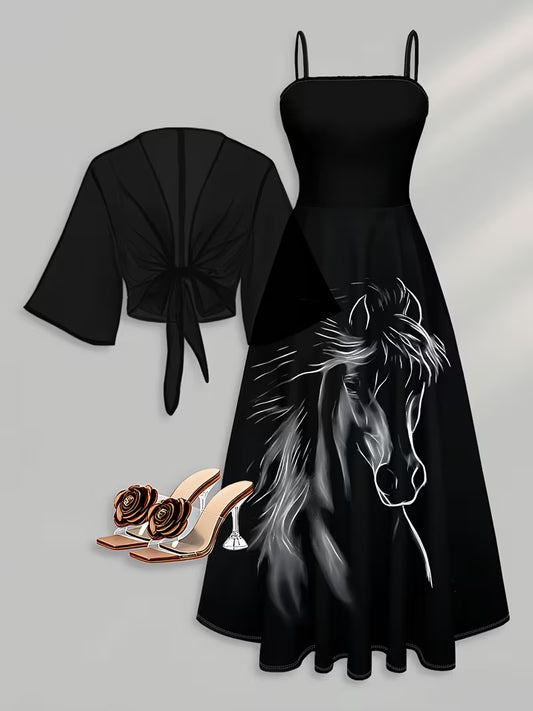 Women's New Summer Fashion Printed 2pcs Dress Set