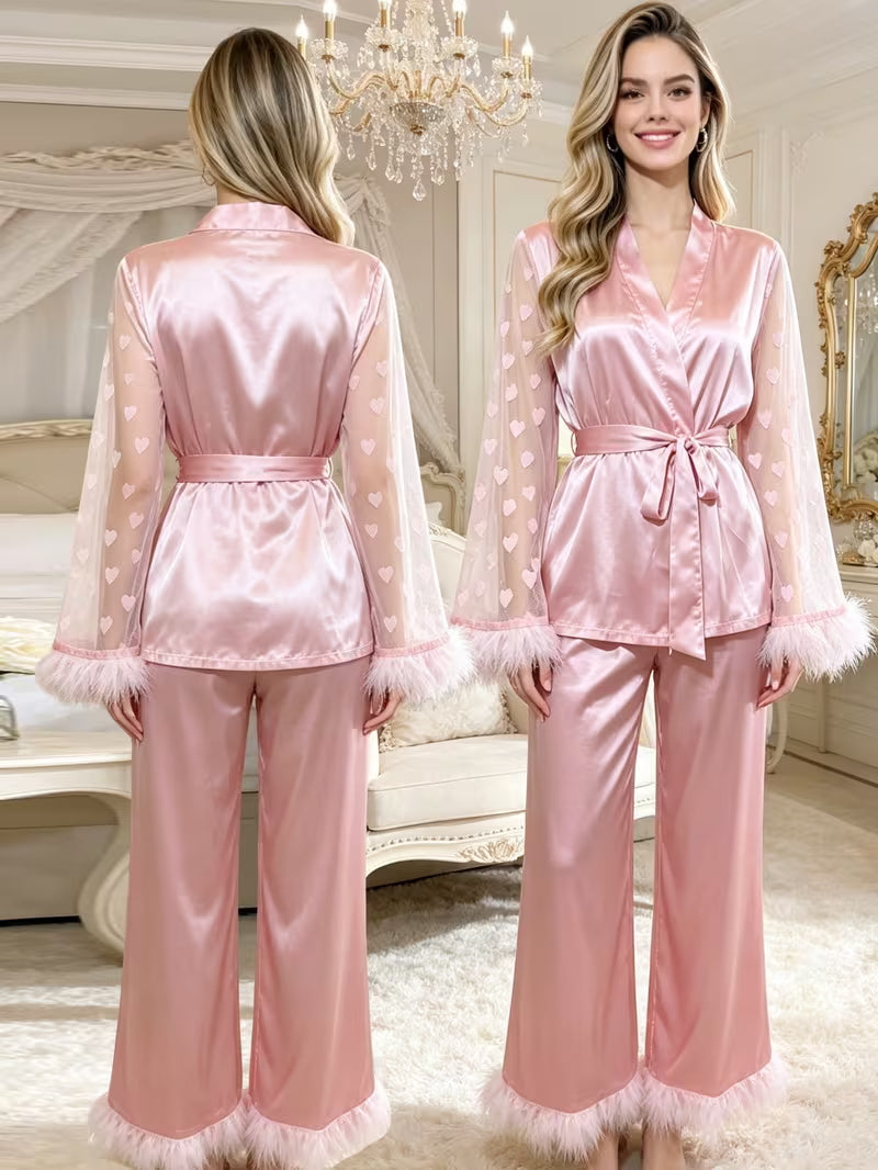 Women's Lace Trim 2-Piece Robe Set | Elegant Luxury Sleepwear