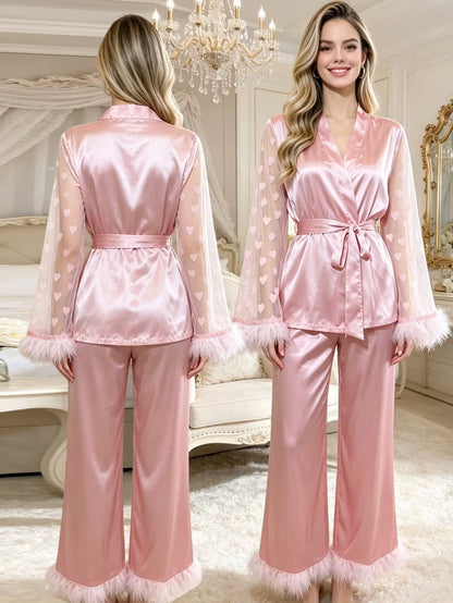 Women's Lace Trim 2-Piece Robe Set | Elegant Luxury Sleepwear