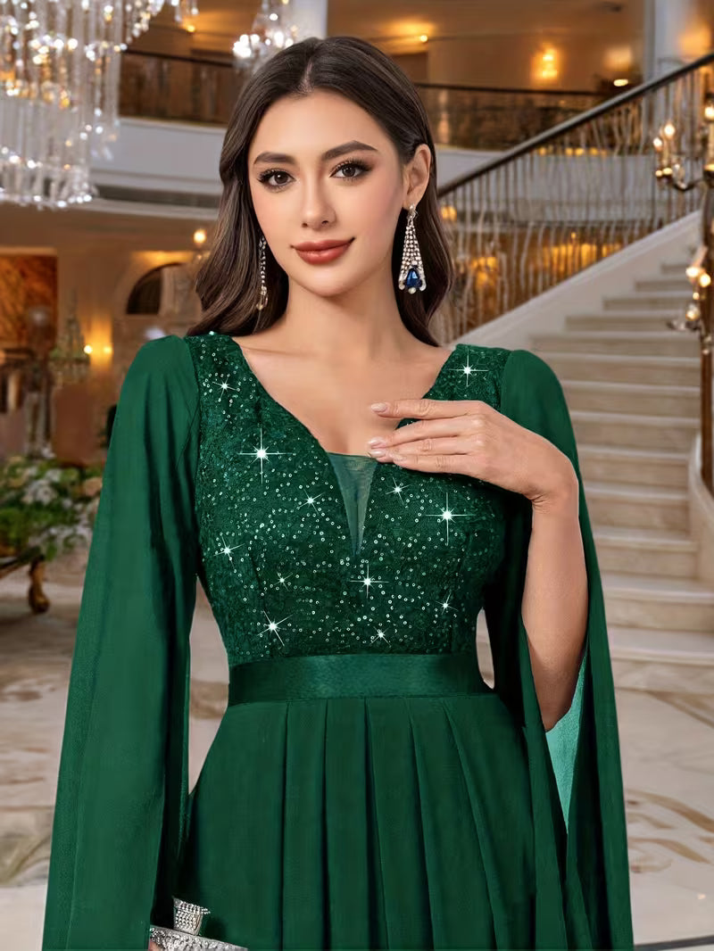 Royal Pearl Sequin Evening Gown