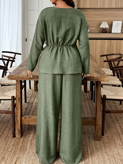 Women's Premium Textured Top & Wide Leg Pants Set