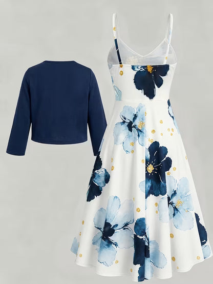 Elegant Bloom Cardigan Dress Set