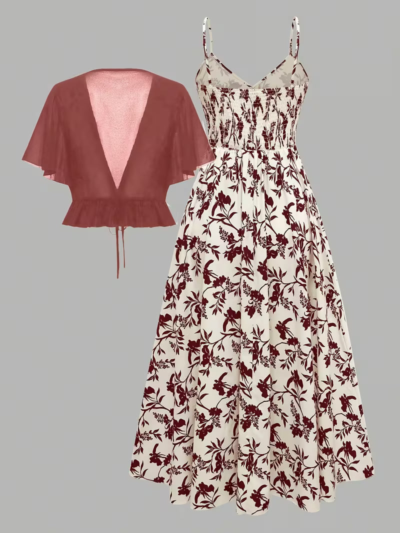Women's New Summer Fashion Printed 2pcs Dress Set