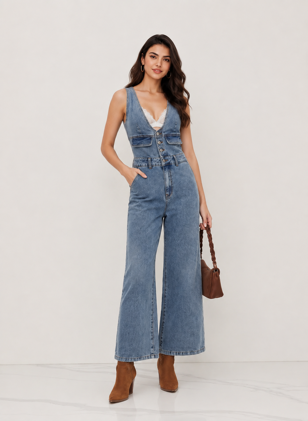 Women's Premium Sleeveless Denim Jumpsuit