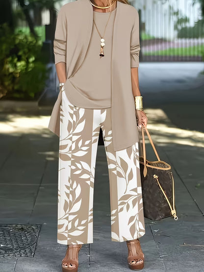 Women's 3-Piece Printed Co-Ord Set | Cardigan, Tank Top & Wide-Leg Pants