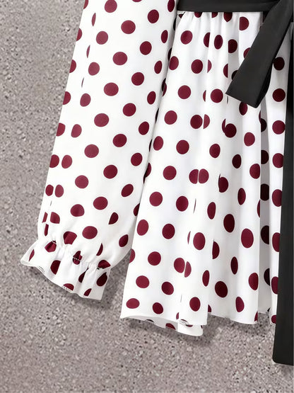 Plus Size Polka Dot Tie-Front 2-Piece Set