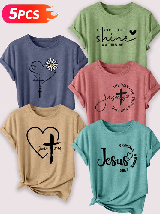 Pack of 5 Women’s Printed Casual T-Shirts