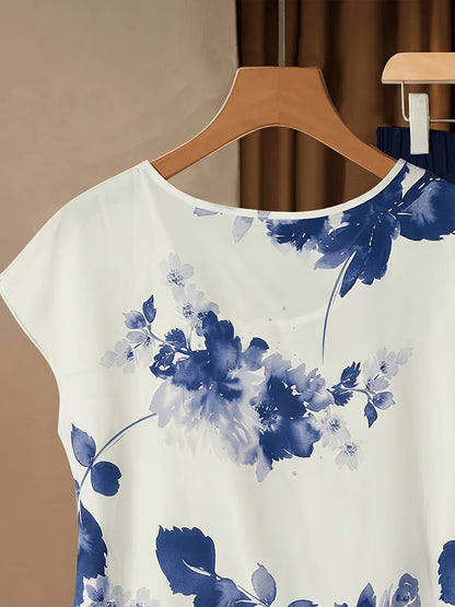 Women's Floral Print Tie-Front Shirt & Wide-Leg Pants Two-Piece Set