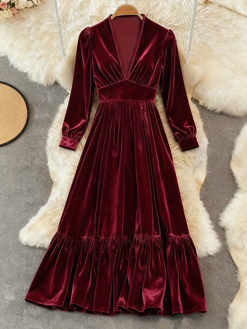 Women's Velvet Mermaid Maxi Dress | Elegant V-Neck Evening Gown