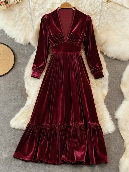 Women's Velvet Mermaid Maxi Dress | Elegant V-Neck Evening Gown