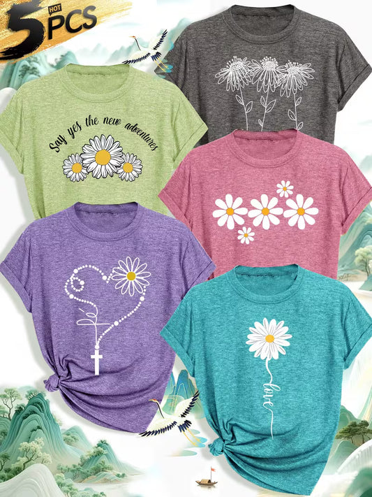 Pack of 5 Women’s Printed Casual T-Shirts