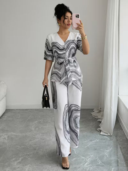 Women's Premium Abstract Printed Top & Wide Leg Pants Set