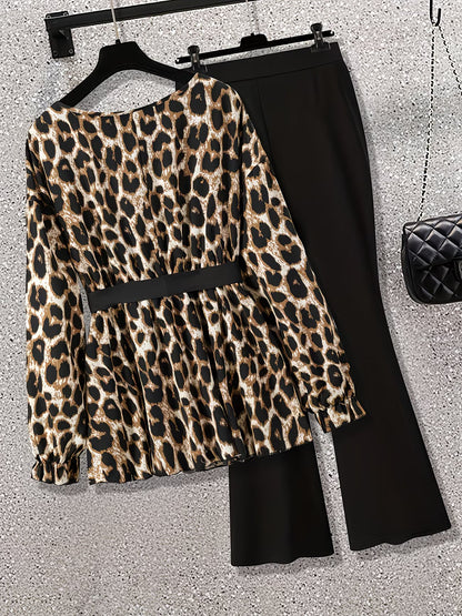 Women's Elegant Waist-Tied Top & Flared Pants Two-Piece Set