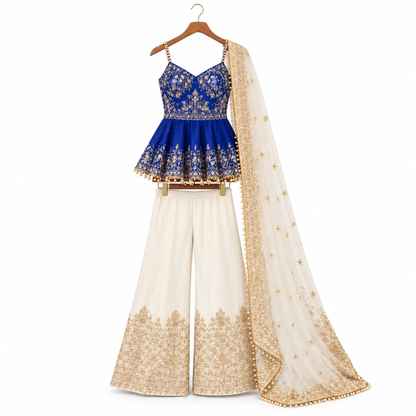 Women’s Embroidered Peplum Sharara Set