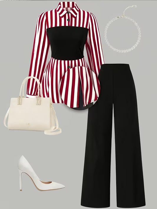 Women's Elegant Long Sleeve Top & Pants Set
