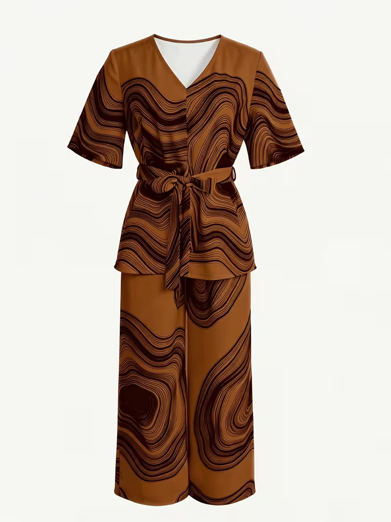 Women's Premium Abstract Printed Top & Wide Leg Pants Set
