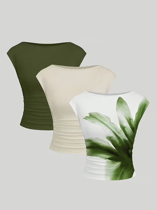 3-Pack of Seamless Stretchable Crop Tops – Soft & Foldable