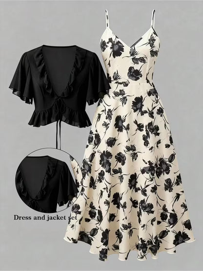 Women's New Summer Fashion Printed 2pcs Dress Set