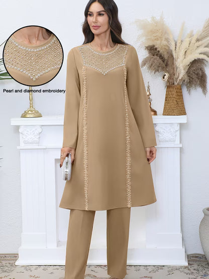 Luxury Pearl Sequin Abaya 2-Piece Set